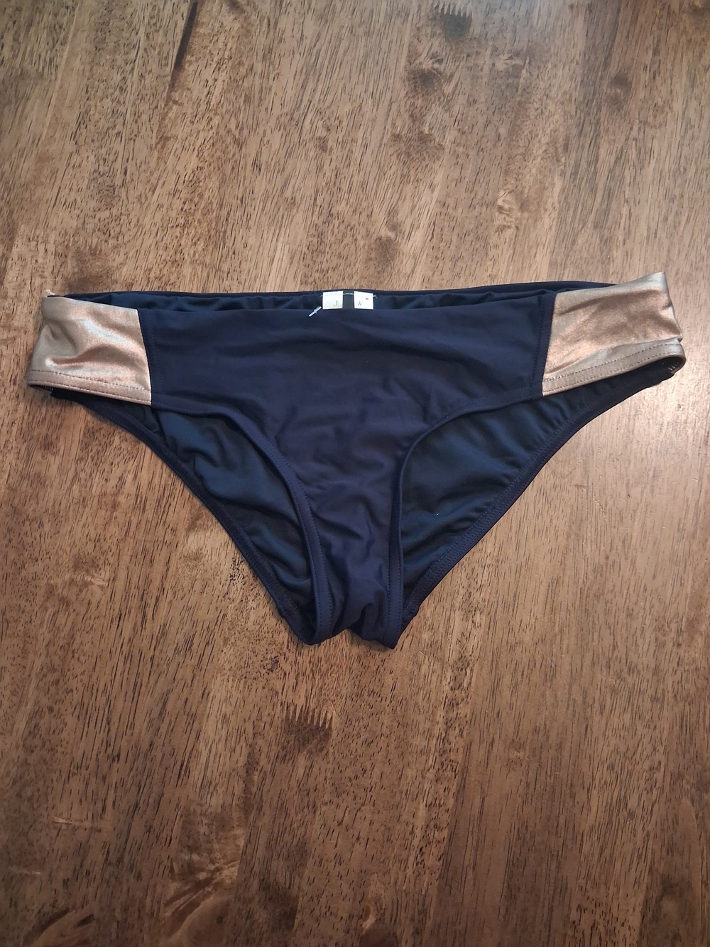 J Crew NWT Women’s Navy Bikini Bottom with Metallic Gold Accents M